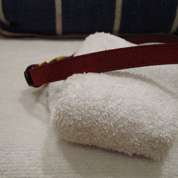 Gucci Burgundy Suede Gold Metal Interlocking G Buckle Skinny Belt (M) VERY GOOD! - Picture 11 of 13